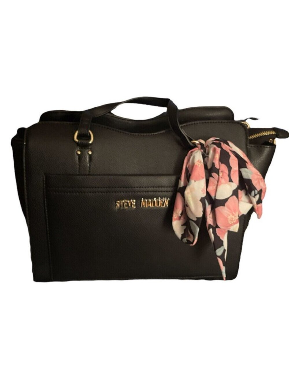 Steve Madden Satchel Crossbody Bwellie Handbag With Floral Scarf Black